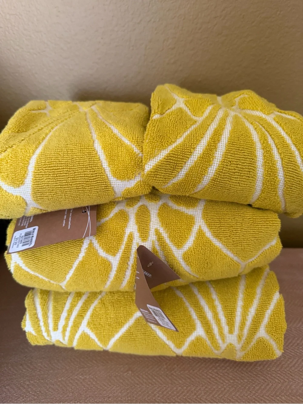 Cost Plus World Market Yellow Floral-Style Towel 4 piece Set